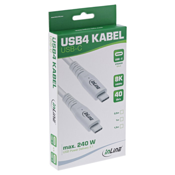 InLine Cable USB4 USB-C a USB-C 240W 8K60Hz Blanco 2m