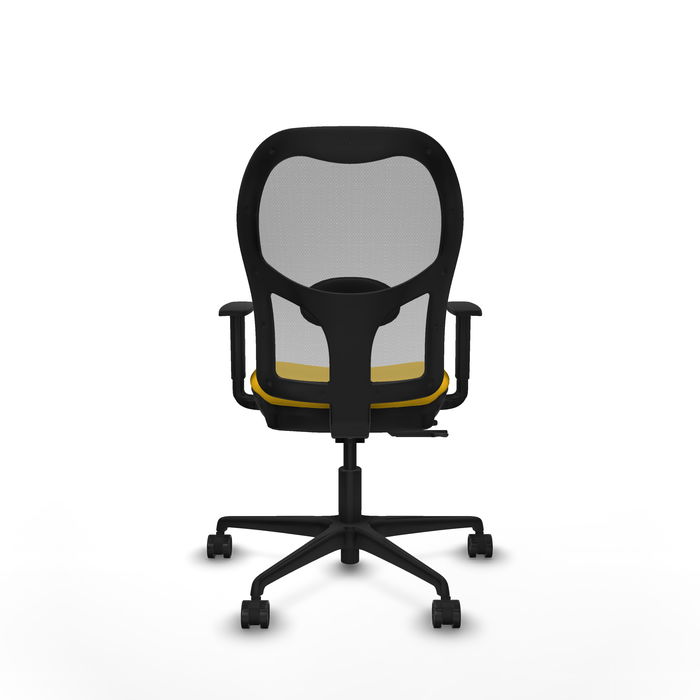 Silla de oficina Jorquera con mecanismo Sincro/Traslack tapizada con Tela color Amarillo y malla color Gris. Equipada con lumbar 1D, Brazos 1D y Ruedas 65mm nailon Silla de oficina Jorquera con mecanismo Sincro/Traslack tapizada con Tela color Amarillo y malla color Gris. Equipada con lumbar 1D, Brazos 1D y Ruedas 65mm nailon