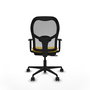Silla de oficina Jorquera con mecanismo Sincro/Traslack tapizada con Tela color Amarillo y malla color Gris. Equipada con lumbar 1D, Brazos 1D y Ruedas 65mm nailon