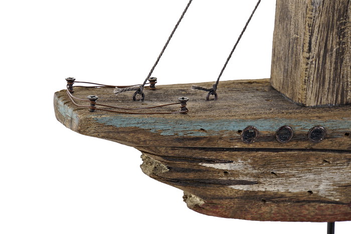 DKD Home Decor Figura de Barco Desgastado en Madera y Metal