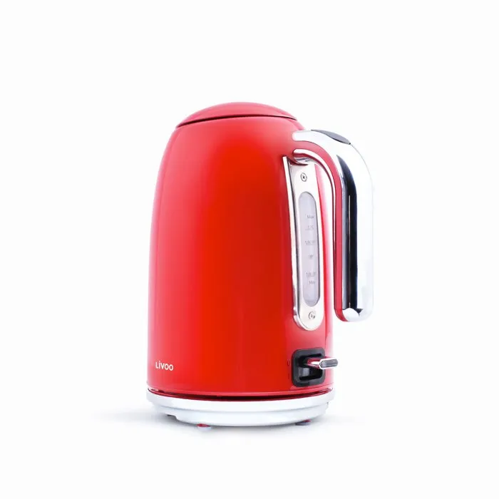 Livoo Hervidor Eléctrico Retro DOD180R, 2200W 1.7L Rojo, Base Giratoria 360°, Acero Inoxidable