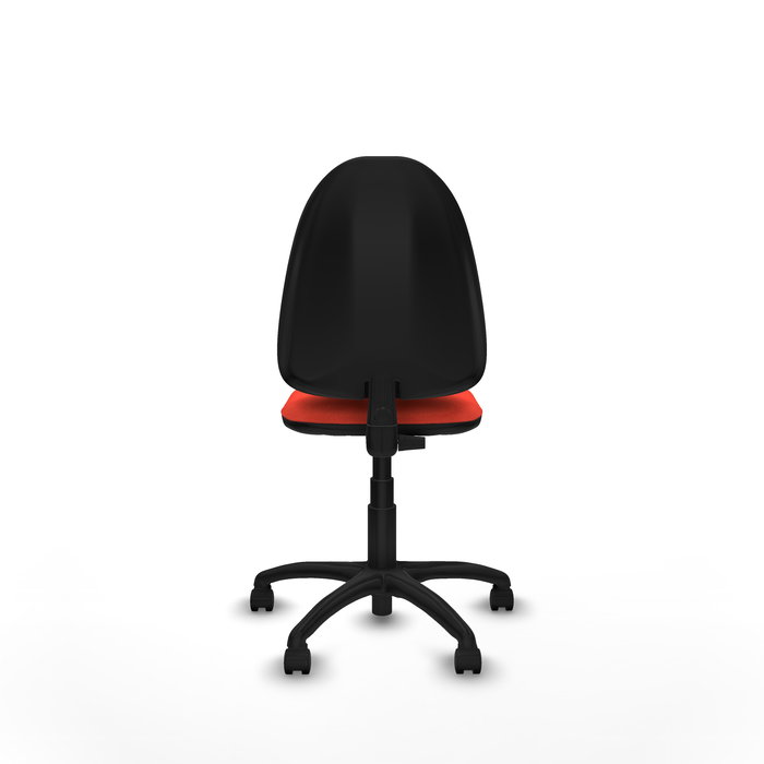 Silla de oficina Aýna con mecanismo Contacto permanente básico tapizada con Tela color Naranja oscuro. Equipada con Base poliamida negra, Sin brazos y Ruedas de nailon 50 mm