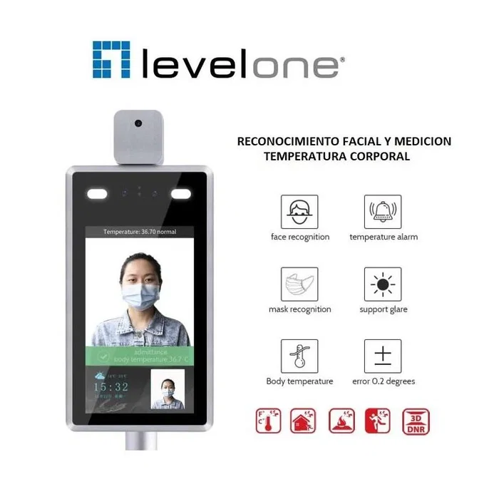 Level One Cámara IP con medición de temperatura y reconocimiento facial 1080p Level One Cámara IP con medición de temperatura y reconocimiento facial 1080p