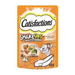 Mars Catisfactions Shakeups Snacks para Gatos Adultos Sabor Aves a la Brasa, 6 unidades de 55g, Rico en Proteínas, Multivitaminas, Textura Crujiente