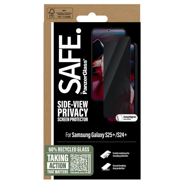 PanzerGlass SAFE. Protector de Pantalla de Privacidad para Samsung Galaxy S25 Plus, S24 Plus | Vidrio Templado Resistente a Rayones y Golpes con Filtro de Privacidad