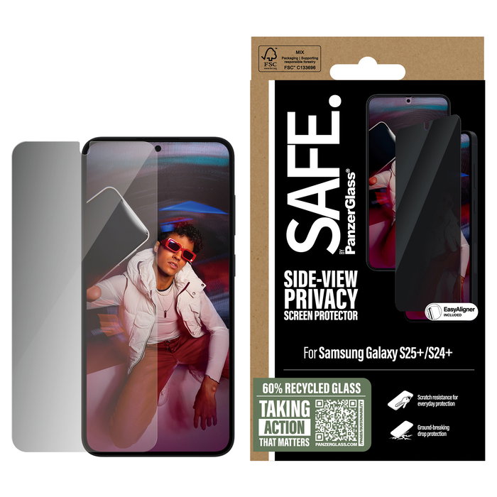 PanzerGlass SAFE. Protector de Pantalla de Privacidad para Samsung Galaxy S25 Plus, S24 Plus | Vidrio Templado Resistente a Rayones y Golpes con Filtro de Privacidad
