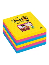 Post-it Super Sticky Bloc de Notas Adhesivas Rayadas 101x101 mm, Pack de 6 Colores Surtidos