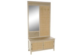 DKD Home Decor Recibidor Scandi Natural 92 x 40 x 181 cm Paulownia, Ratán, Espejo