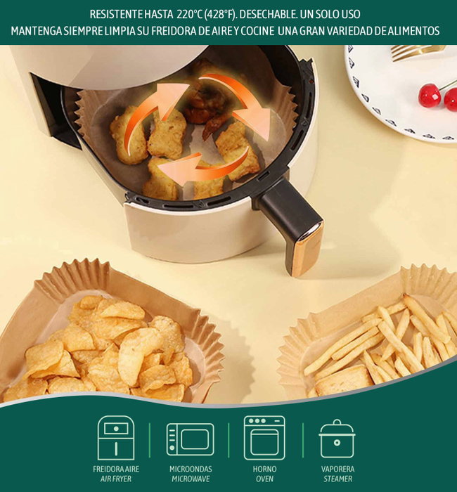 Algon Set de 20 Bases de Papel para Airfryer Cuadradas 24 x 24 cm (24 Unidades)