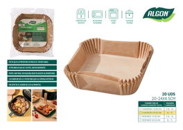 Algon Set de 20 Bases de Papel para Airfryer Cuadradas 24 x 24 cm (24 Unidades)