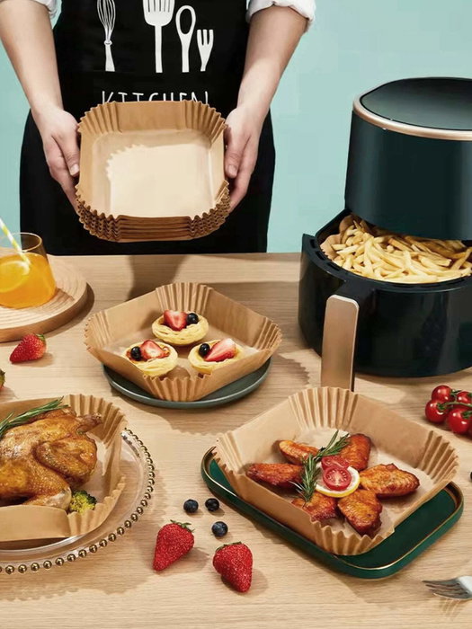 Algon Set de 20 Bases de Papel para Airfryer Cuadradas 24 x 24 cm (24 Unidades)