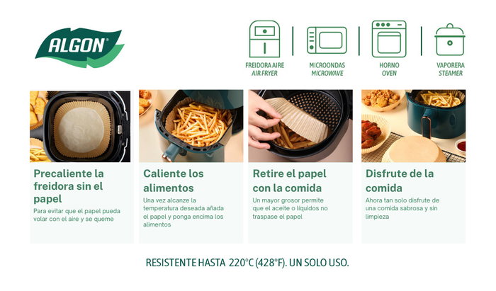 Algon Set de 20 Bases de Papel para Airfryer Cuadradas 24 x 24 cm (24 Unidades)