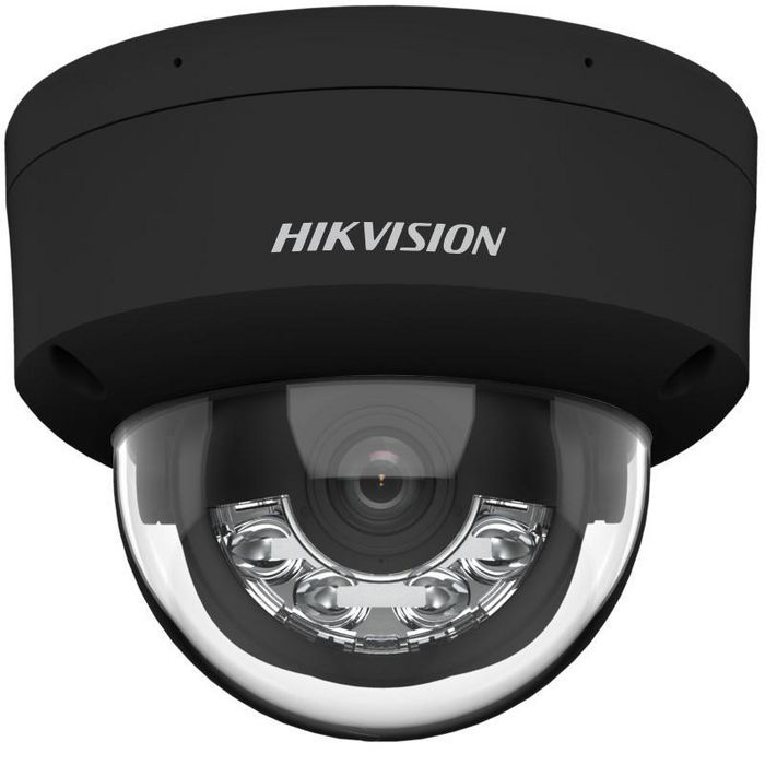 Hikvision DS-2CD2347G2-LIS Cámara IP Domo 4MP Smart Hybrid Light ColorVu 2.8mm WDR IK10 IP67 PoE Audio Alarma Negra