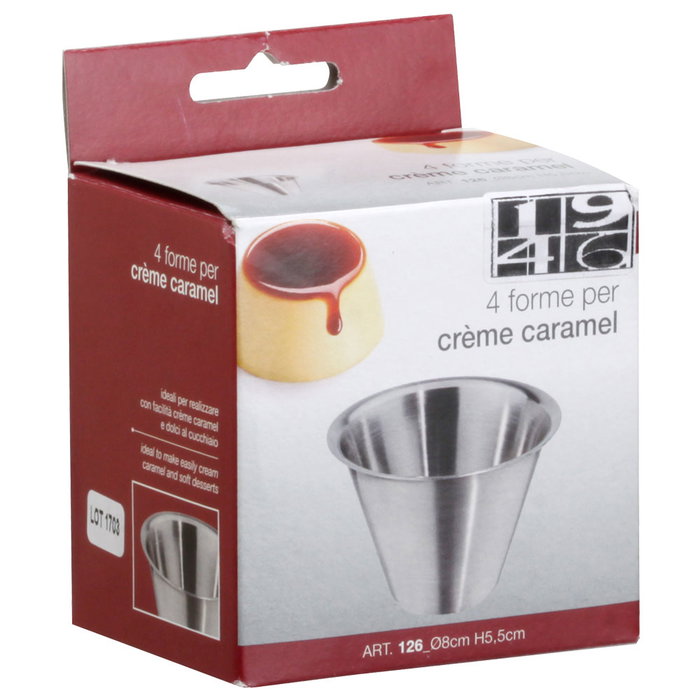 Set 4 Moldes Flan Acero Inoxidable 18/10 Diámetro 8 cm Altura 5,5 cm Referencia 1946