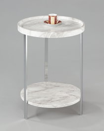 DKD Home Decor Mesita Auxiliar Simil Mármol Blanco y Plateado