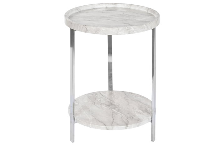DKD Home Decor Mesita Auxiliar Simil Mármol Blanco y Plateado