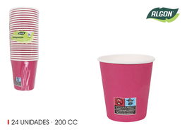 Algon Set 24 Vasos Cartón Fucsia 200 cc 7,5 x 8 x 7,5 cm (36 Unidades)