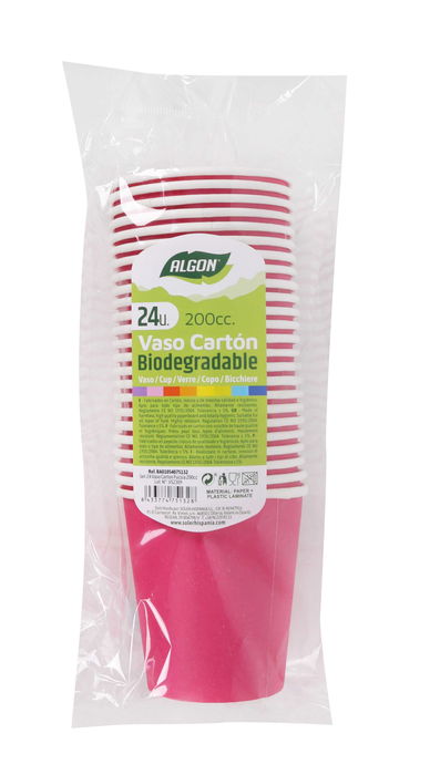 Algon Set 24 Vasos Cartón Fucsia 200 cc 7,5 x 8 x 7,5 cm (36 Unidades)