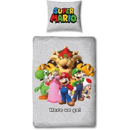 Mario Bros Juego de Cama Microfibra 140x200 cm + 1 Funda Almohada 63x63 cm AAART15018