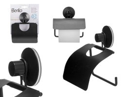Berilo Portarrollo Metal Negro Mate con Tapa Ventosa ABS Acero 13.5x12x3 cm (Set de 12)