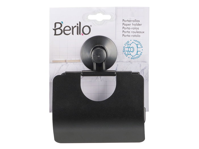 Berilo Portarrollo Metal Negro Mate con Tapa Ventosa ABS Acero 13.5x12x3 cm (Set de 12)