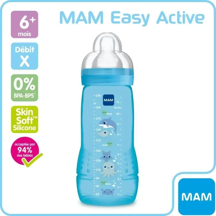 Biberón MAM Easy Active 2a edad coloreado 330 ml Boy Teat Flow X