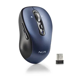 NGS INFINITY RB Ratón Inalámbrico Recargable para Oficina, Ambidiestro, 3200 DPI, Bluetooth 5.1 y RF 2.4GHz, 6 Botones Silenciosos, Multidispositivo (Negro/Azul)