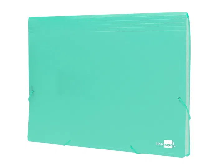 Liderpapel Carpeta Clasificador Fuelle Polipropileno DIN A4 Verde Opaco 13 Departamentos Cierre Gomas 2 Huecos Tarjetas Etiquetas Meses A-Z