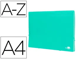 Liderpapel Carpeta Clasificador Fuelle Polipropileno DIN A4 Verde Opaco 13 Departamentos Cierre Gomas 2 Huecos Tarjetas Etiquetas Meses A-Z