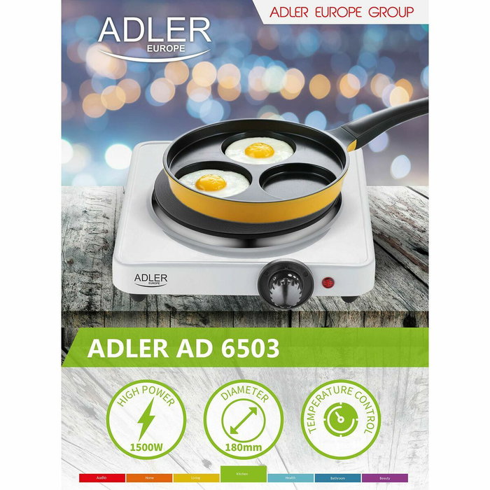 Adler Cocina Eléctrica de 1 Fuego 1500 W Blanca Adler Cocina Eléctrica de 1 Fuego 1500 W Blanca