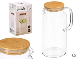 Vivalto Jarra Redonda Borosilicato con Tapa Bambú 1.2L - 14.5x10x23 cm (Set de 12)