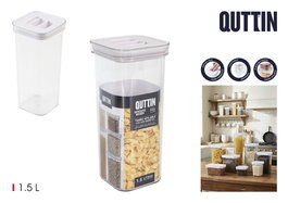 Inde Tarro Hermético Cuadrado de Plástico PET con Tapa, 1.5 Litros (1500 ml), Capacidad 1.5L, Dimensiones 10.5 x 10.5 x 23 cm (12 Unidades)