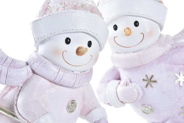 DKD Home Decor Figura Navidad Fantasia Resina Rosa Blanco 13.5 x 24.5 x 15 cm (2 Unidades)