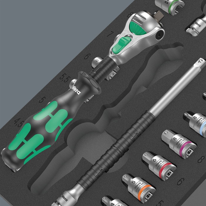 Wera 9720 A Zyklop Knarre Set 1 con inserto de espuma Wera 9720 A Zyklop Knarre Set 1 con inserto de espuma