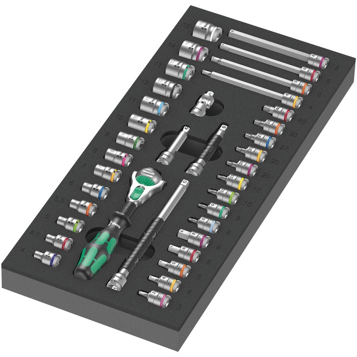 Wera 9720 A Zyklop Knarre Set 1 con inserto de espuma Wera 9720 A Zyklop Knarre Set 1 con inserto de espuma