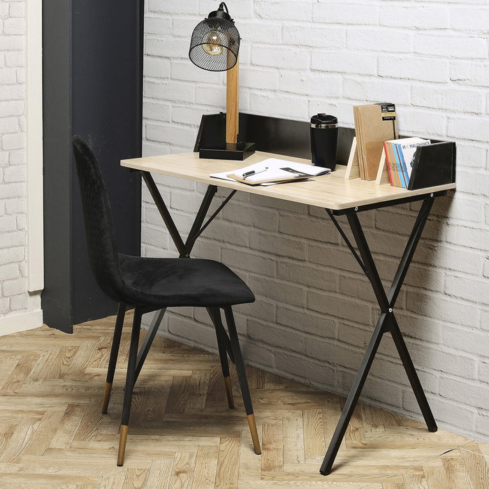 Home Deco Factory Escritorio Essentiel Negro para Oficina y Hogar con Agujero para Cables y Separadores - 90x50 cm