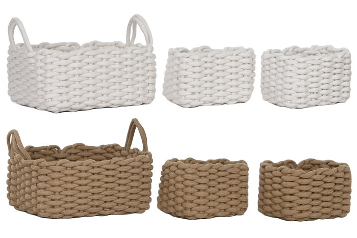 DKD Home Decor Set de 3 Cestas de Cuerda 32x25x15 cm DKD Home Decor Set de 3 Cestas de Cuerda 32x25x15 cm