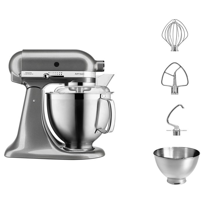 KitchenAid 5KSM185PSEMS Batidora de Varillas de 4.8L, Plata Medallion Silver