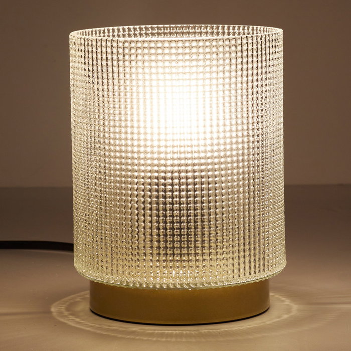 Home Deco Factory Lampara de Mesa Translucida con Vidrio en Relieve, Luz Suave, Para Noche o Escritorio, D. 11.5 cm H. 15 cm, Casquillo E14