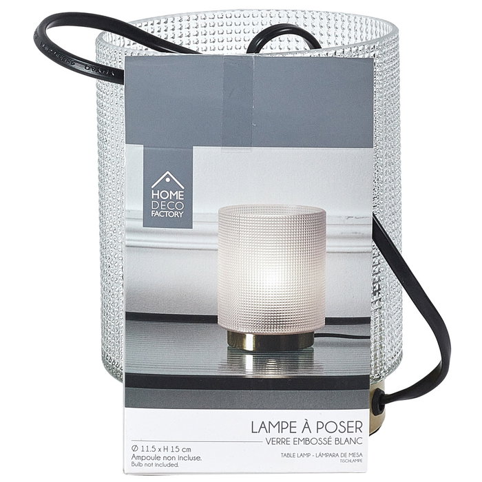 Home Deco Factory Lampara de Mesa Translucida con Vidrio en Relieve, Luz Suave, Para Noche o Escritorio, D. 11.5 cm H. 15 cm, Casquillo E14