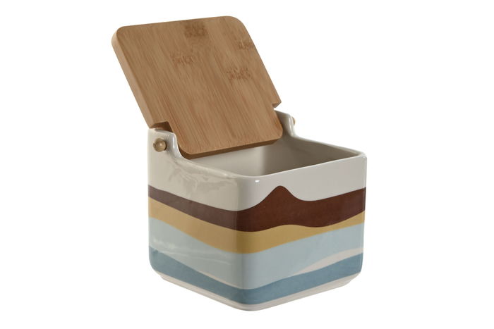 DKD Home Decor Salero Tropical Azul Verde Dolomita Bambú 12.5 x 12 x 14 cm (3 Unidades)