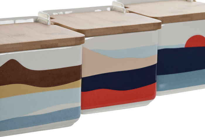 DKD Home Decor Salero Tropical Azul Verde Dolomita Bambú 12.5 x 12 x 14 cm (3 Unidades)