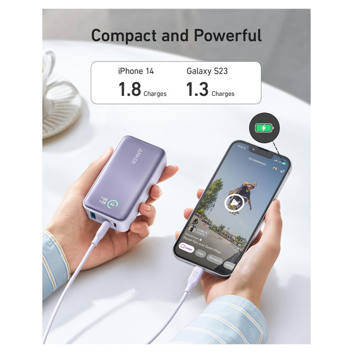 Anker 533 PowerCore Power Bank 10000mAh Negro - 30W PD, 1 USB-A, 2 USB-C, Pantalla, Carga Rápida