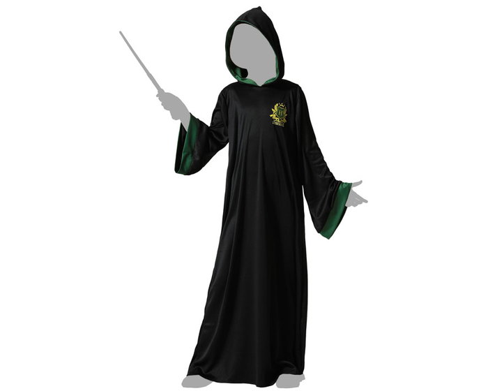 Disfraz Túnica Negra Con Capucha Verde para Niño Estudiante de Magia, Tallas 10-12 Años