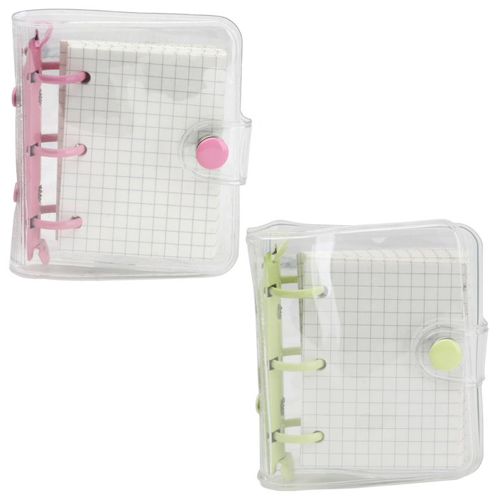 CMP General - Libreta de Anillas Mini con Tapa de Plástico y Cierre, Bolsillos Internos, 80 Hojas Cuadriculadas, 8.5 x 2.5 cm, Colores Surtidos