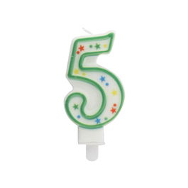 Party Time Vela Aniversario Número 5 Decorada con Círculos y Estrellas 9.5 cm
