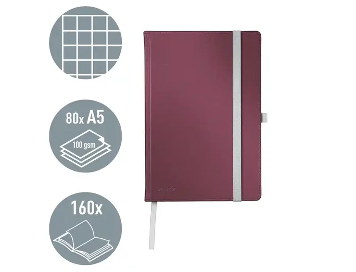 Leitz Style Cuaderno Tapa Dura A5 80 Hojas Cuadro 5 mm Rojo Granate