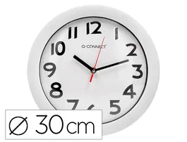 Q-connect Reloj de Pared Redondo Plástico Oficina 30 cm Marco Blanco