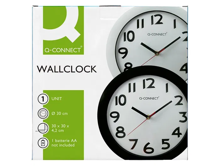 Q-connect Reloj de Pared Redondo Plástico Oficina 30 cm Marco Blanco
