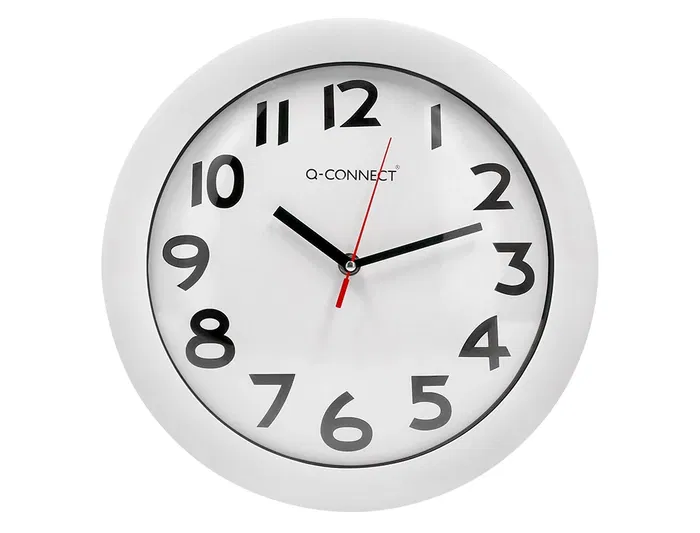 Q-connect Reloj de Pared Redondo Plástico Oficina 30 cm Marco Blanco